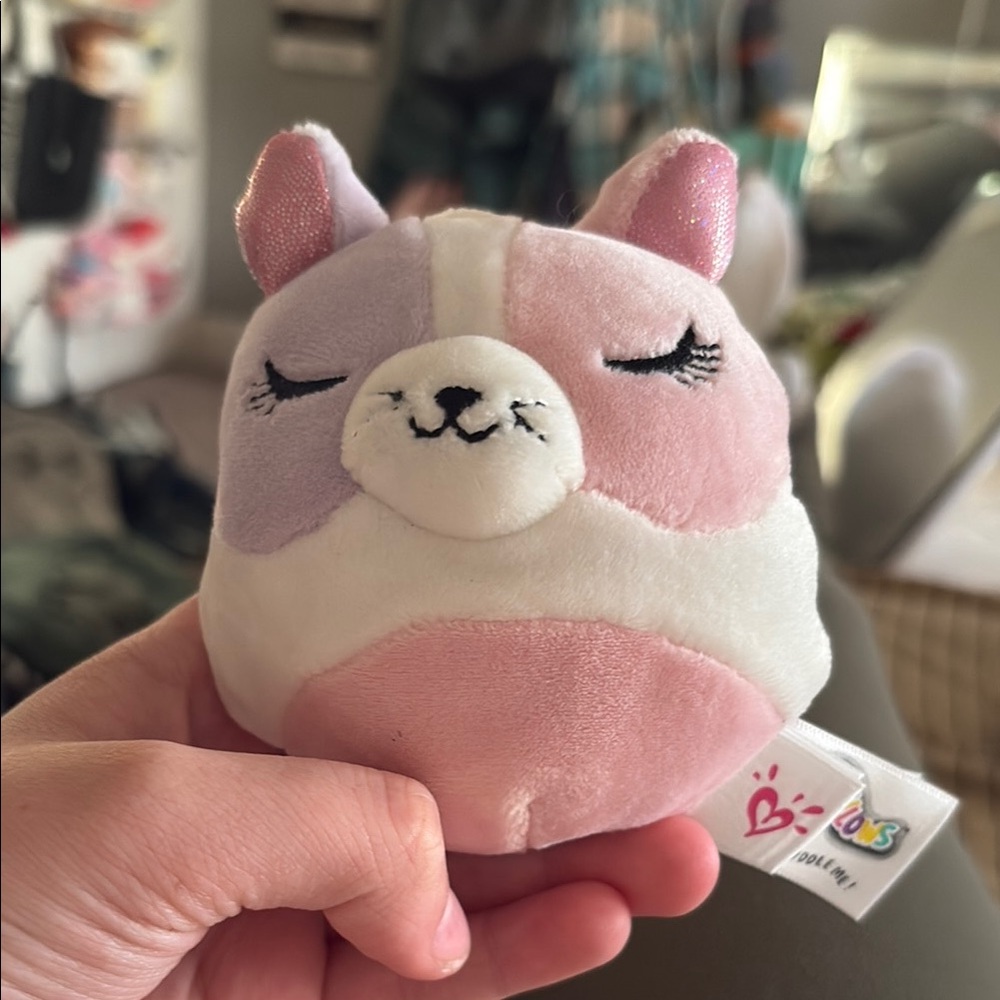Justice Pink and White Plush Squishmallow keychain